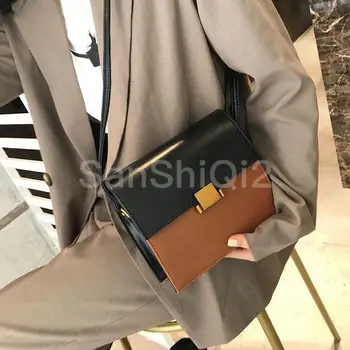 

Fashion 2019 Handbags High-quality PU Leather Women bag Hit color Wild Square Small bag Retro Casual Shoulder bags Messenger bag
