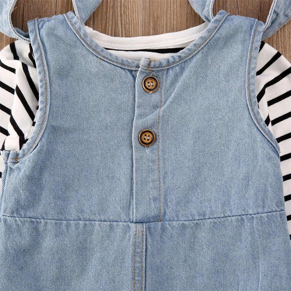 Г., весенне-осенняя одежда для малышей Одежда для новорожденных, маленьких мальчиков и девочек хлопковые топы в полоску, джинсовый комбинезон, комплект одежды на возраст от 0 до 18 месяцев