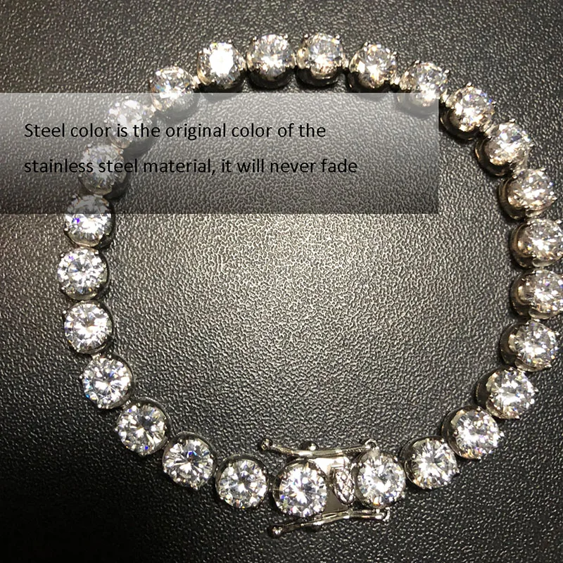 4-6 мм AAA+ фианит никогда не выцветает нержавеющая сталь Bling Ice Out Теннисный браслет-цепочка для мужчин хип-хоп ювелирные изделия золото серебро