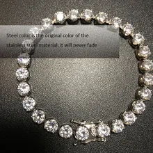 4-6 мм AAA+ фианит никогда не выцветает нержавеющая сталь Bling Ice Out Теннисный браслет-цепочка для мужчин хип-хоп ювелирные изделия золото серебро