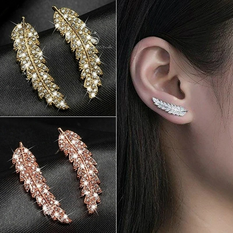 Женские серьги-гвоздики с ангельскими крыльями золотистого цвета | Украшения и