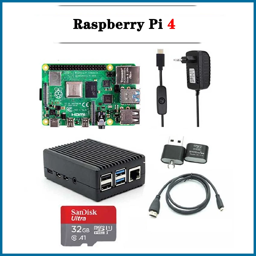 S ROBOT Raspberry Pi 4 Model B 2 Гб ОЗУ + чехол адаптер питания SD карта 32 ГБ Кабель Micro HDMI для pi 4B RPI200|Аксессуары