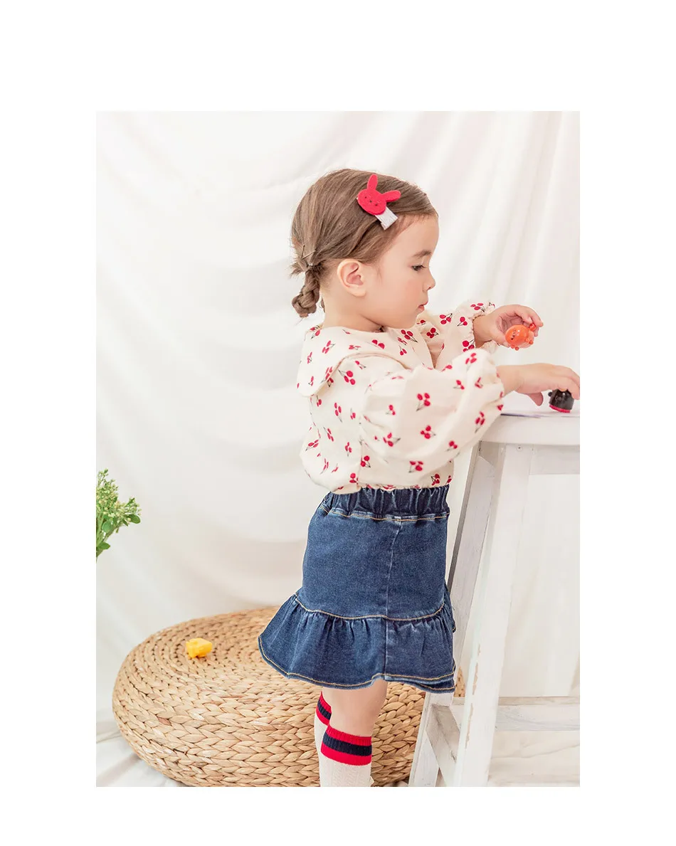 Babe Progenitor South Korea Childrenswear Autumn Pure Cotton Soft And Comfortable Full Version Printed Ruffled Collar GIRL'