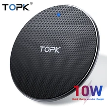 TOPK Wireless Charger 10W for iPhone XR Xs Max X 8 Plus Fast Wireless Charging Pad for Xiaomi Samsung S10 S9 Plus Note 8 9 10