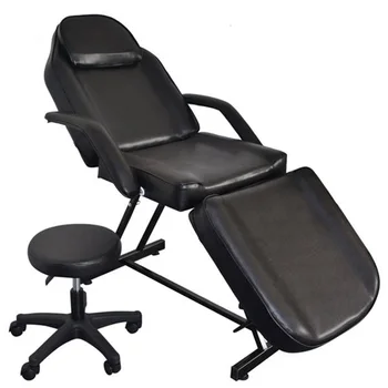 

USA Warehouse Leather & Metal Tattoo Chair Beauty Salon Bed with Stool for Barber chair Salon Black