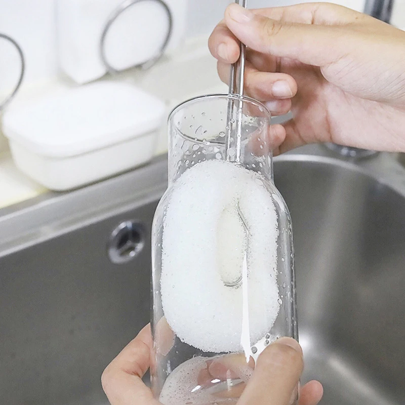 Kitchen Accessories Glass Cup Cleaning Sponge Brush Stainless Steel Handle Replaceable Thermos Mug Baby Bottle Wash Cup Brush 1