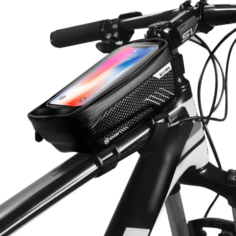 Bicycle Top Tube Bag,Waterproof Cycling Frame Front Bag 6.2 Inch Mobile Phone Case,Rainproof Mountain MTB Bike Touch Screen Bag - Цвет: Черный