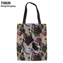THIKIN милые женские Складные хозяйственные сумки с принтом французского бульдога для рециркулирования дамская сумка с верхней ручкой Женская дорожная сумка Sacola