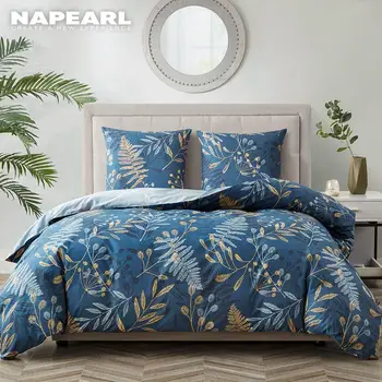 

NAPEARL Latest Design Super Quality 100% Cotton Comfortable Printed 3 Pcs Blue Floral Duvet Cover Set Luxury Home Hotel Textile