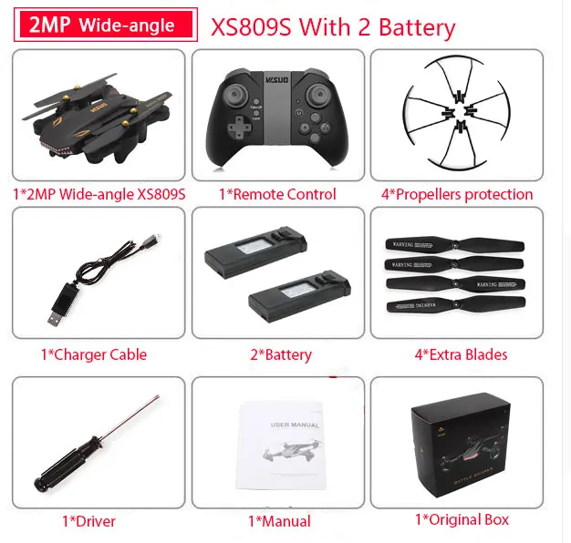 Wide 2MP 2B Color Bx VISUO XS809S XS809HW складной селфи Дрон с широким углом 0.3MP/2MP HD камера Квадрокоптер WiFi FPV RC вертолет мини Дрон - Color: Wide 2MP 2B Color Bx