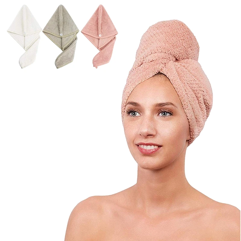 

Hair Towel Wrap Turban Twist Microfiber Drying Head Towel [3 Pack] Quick Magic Dry Hair Hat with Buttons, for Long Short Curly &