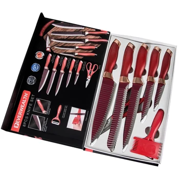 

7, 8 pcs Stainless Steel Kitchen Knife Set Easy Cutting Kitchen Cutlery Knives Slicing Knife With Gift box Black / Green / Red