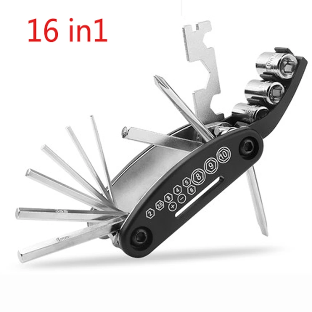 11 In 1 Mini Repair Pocket Folding Tool Bicycle Moutain Road Bike Tool Set Cycling Multi Repair Tools Kit Wrench - Цвет: 16 in 1 black