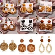 Donarsei, этнические леопардовые ротанговые серьги для женщин, ручная работа, богемные геометрические серьги в форме капли воды, деревянные висячие серьги, ювелирные изделия в стиле бохо