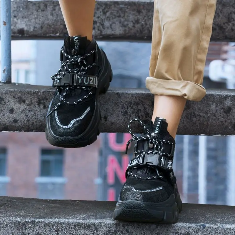 Taoffen Real Leather Women Thick Sole Sneakers Colorful Comfortable Shoes Women Fashion Round Toe Casual Sneakers Size 35-40