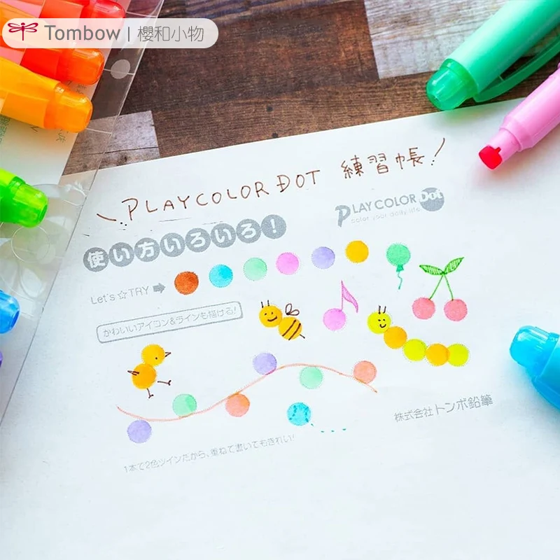Japan TOMBOW Playcolordot Round Tip Watercolor Pen Thin Fluorescent Markers Dot Marker WS-PD