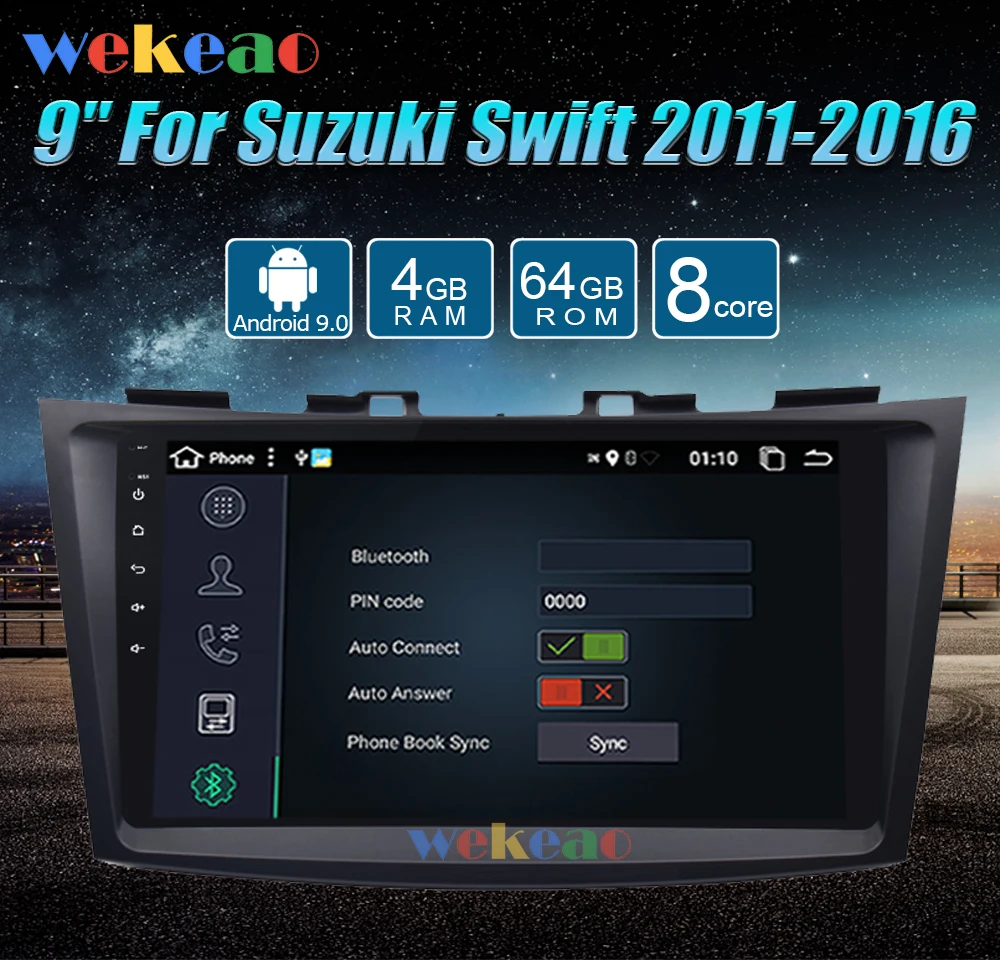 Wekeao сенсорный экран 9 ''Android 9,0 Автомагнитола для Suzuki Swift Android авто gps навигация 2011