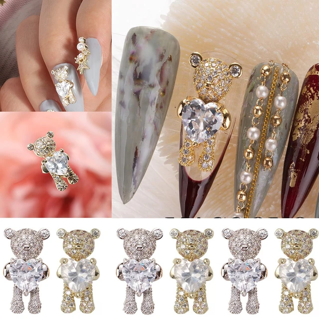 Shiny Zircon Alloy Bear 3D Nail Decorations With Heart Crystal Luxury Nail  Jewelry Manicure Nail Art Design Accessories - AliExpress