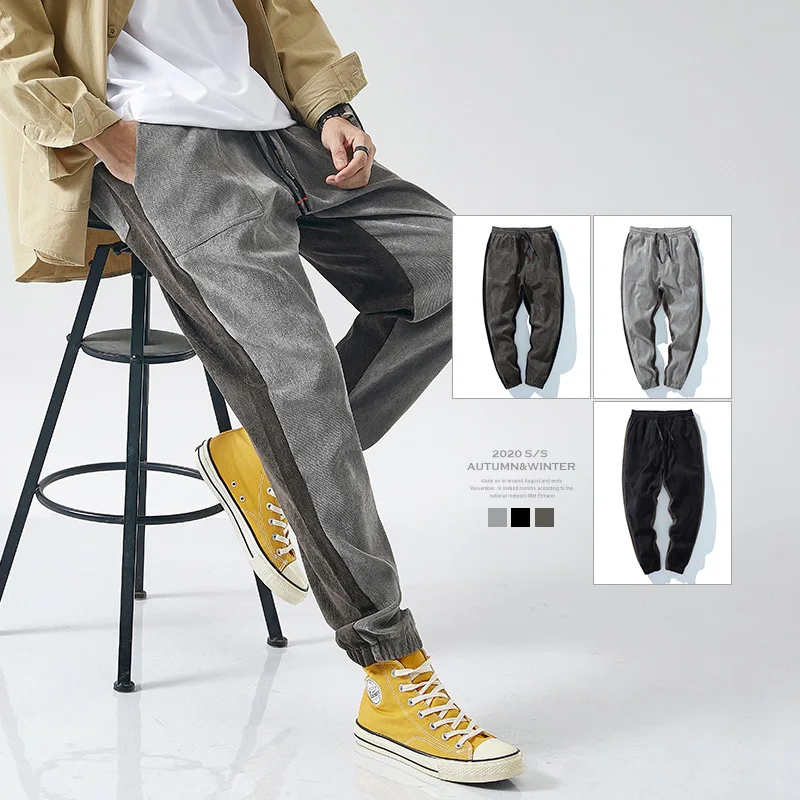 

New Overalls 2020 men winter Corduroy Pants High Waist Vintage Korean Wide Leg Pants Belt Loose Plus size Cotton Streetwear