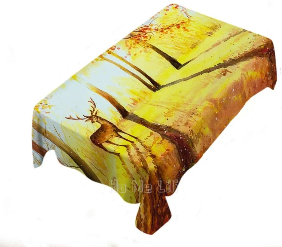 

Rectangular Tablecloth Watercolor Deer Autumn Forest Art Dust Table Cover Party Table Cover Kitchen Dining