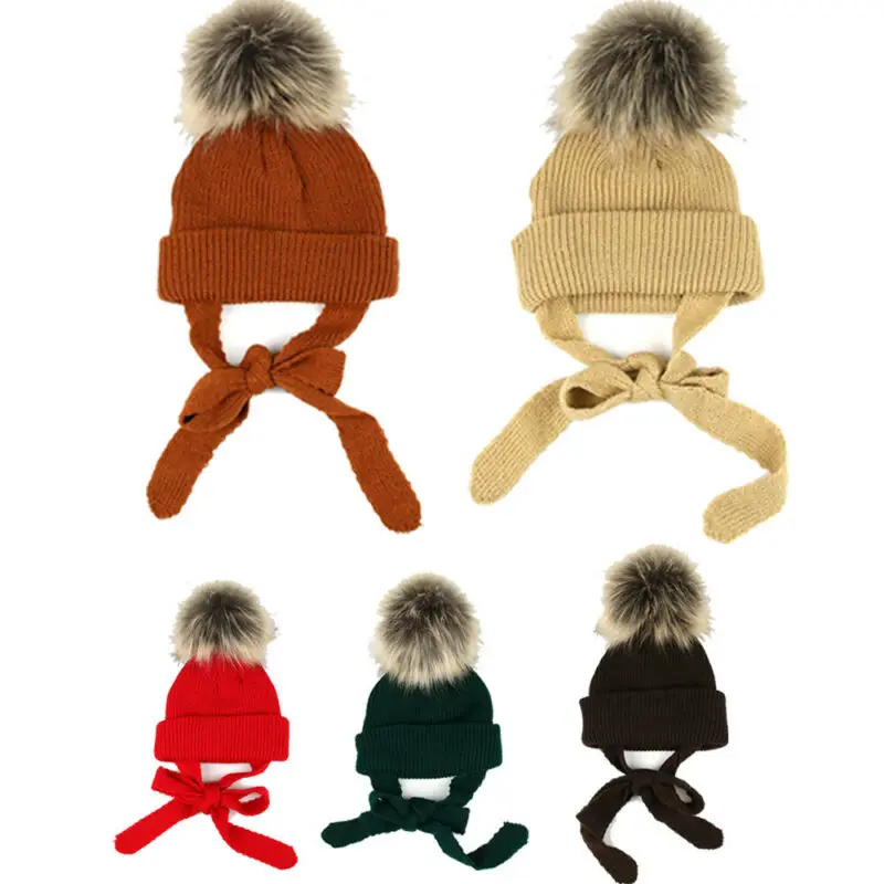 Модная одежда для новорожденных Для маленьких мальчиков пальто с мехом для девочек с помпоном-кисточкой зимняя шапка вязаная теплая шляпы для мальчиков и девочек вязаная шапка для катания на лыжах под открытым небом Кепки, Одежда для новорожденных, 4 года