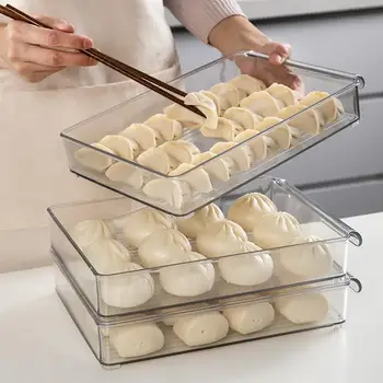 

PET Transparent Refrigerator Storage Box Household Dumplings Storage Rack Simple Steamed Bun Holder Monolayer Kitchen Storage