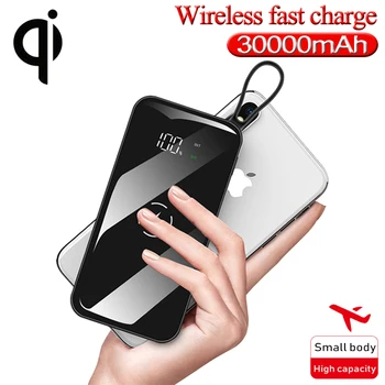 

QI Wireless Power Bank 30000 MAh Large Capacity External Battery Portable Mobile Phone USB Powerbank LCD Digital Display Charger