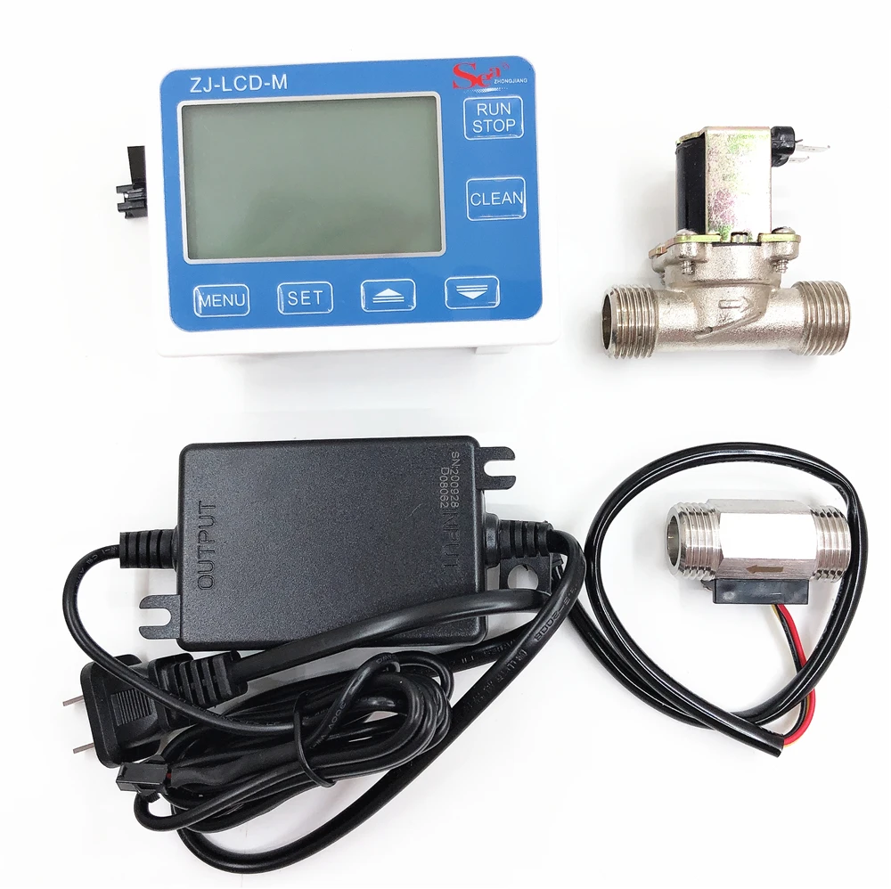 Quantitative controller ZJ-LCD-M meter+1/2"flow sensor+valve+Power supply for water liquid measurement