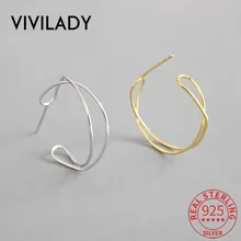 VIVILADY, минималистичный стиль, скрученные подлинные 925 пробы, серебряные круглые женские серьги-гвоздики, золото, серебро, OL, женские трендовые ювелирные изделия