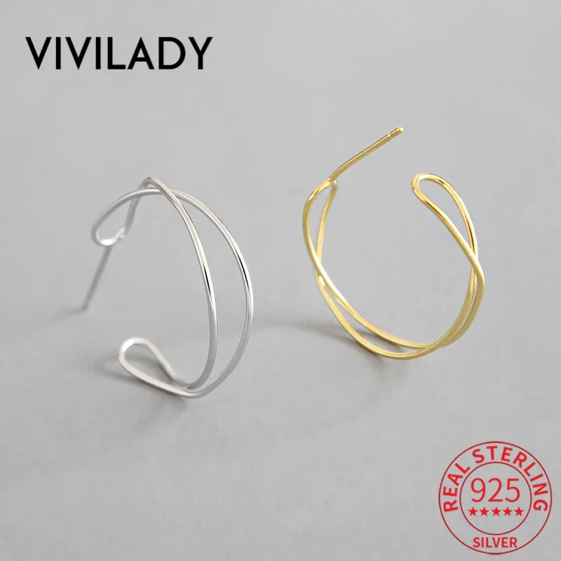 

VIVILADY Minimalist Style Twisted Authentic 925 Sterling Silver Circle Women Stud Earrings Gold Silver OL Lady Trendy Jewelry