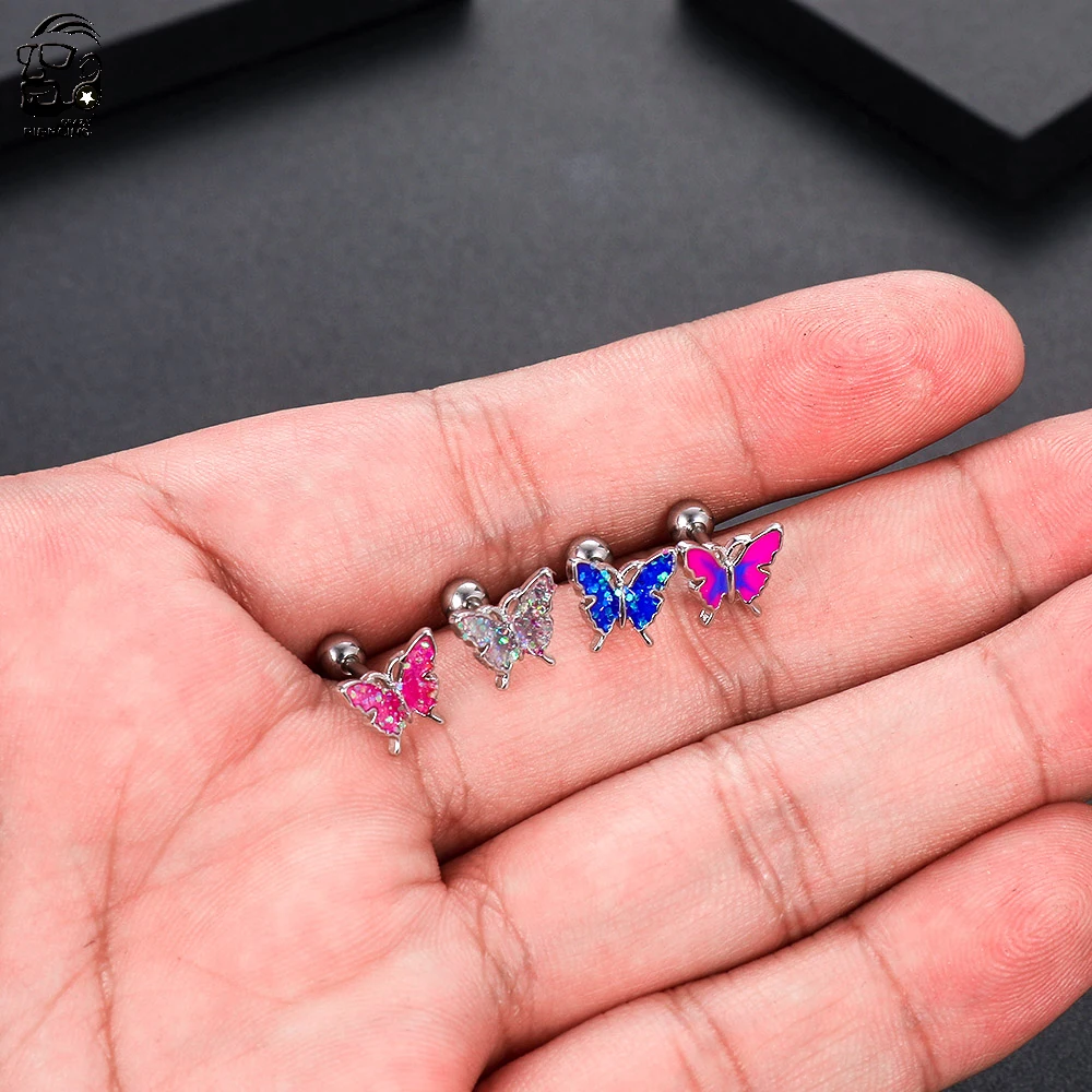 1/2pcs Colorful Butterfly Ear Tragus Piercing Lip Labret Plug Surgical Steel Daith Earrings Helix Piercings Cartilagem Da Orelha piercing jewelry body piercing jewelry body jewelry ear piercing jewelry body piercing earrings