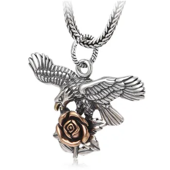 

925 Sterling Silver Jewelry Rose And Eagle Unisex Pure Silver Necklace Pendant For Men Fashion Jewelry Free Shipping (FGL)