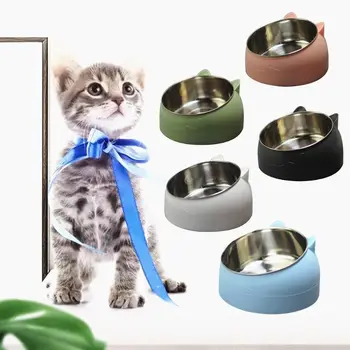 

Pet Shop Accessories Cute Cat and Dog Bowl Protection Cervical Vertebra 15 Degree Oblique Mouth Pet Stainless Steel Food Bowls