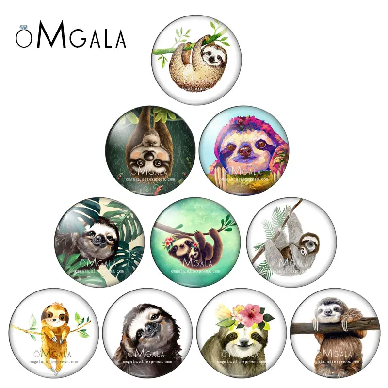 

Cute Sloth Art Painting Animal Bradypod 12mm/14mm/18mm/20mm/25mm/30mm Round photo glass cabochon demo flat back Making findings