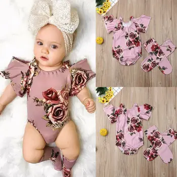 

2Pcs Newborn Infant Baby Girl Flower Clothes Short Sleeve Romper Stocking Outfit