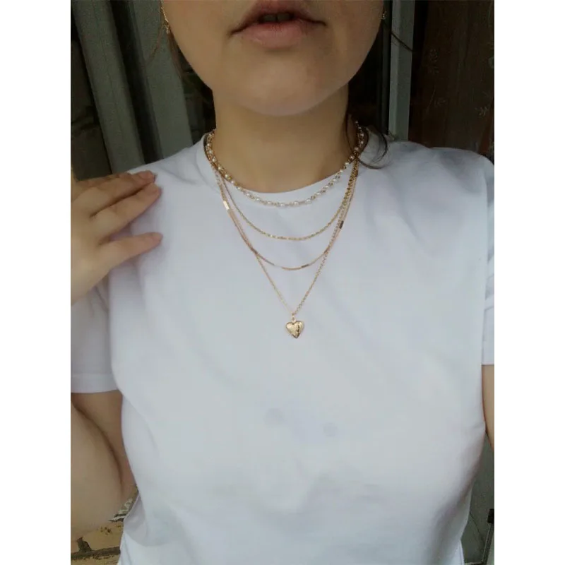 

FASHION JEWELRY GOLD COLOR HEART LOCKET PEARL CHAIN NECKLACE FOR WOMEN GIRL