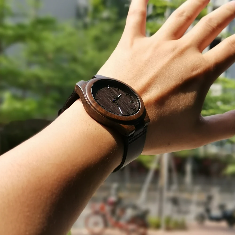 Back carved blessing leather watch with sandalwood night light watch To my boyfriend's