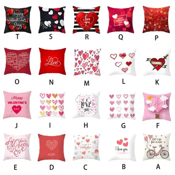 

Happy Valentines Day Decorative Pillow Case Romantic Love Heart Series Polyester Peach Velvet Square Cushion Cover 425C