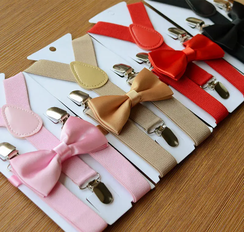 Elastic Adjustable Kids Boys Girls Baby Straps Suspenders Braces Bow Tie Set Clip-on Children bow ties