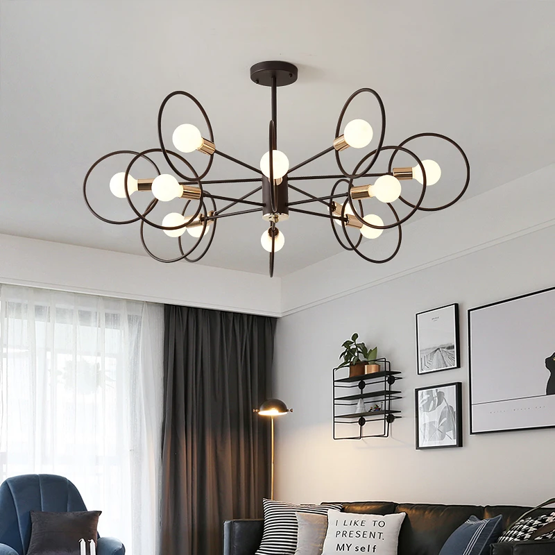 Loft Style Besi Seni E27 Lampu Gantung Lampu Ruang Tamu Ruang Makan Kamar Tidur Langit Langit Dipasang Lampu Rumah Deco Perlengkapan Pencahayaan Chandelier Aliexpress