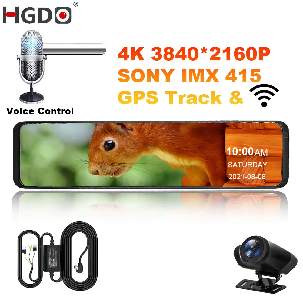 Зеркало-видеорегистратор HGDO 12 дюймов 4K GPS Wi-Fi крепление для автомобильного