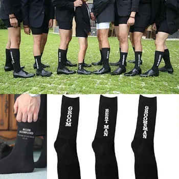 

Black Groom Socks Best man Groomsman Sock Black with White Letters Cotton Dress Socks for Wedding Men Bachelorette Party Sock