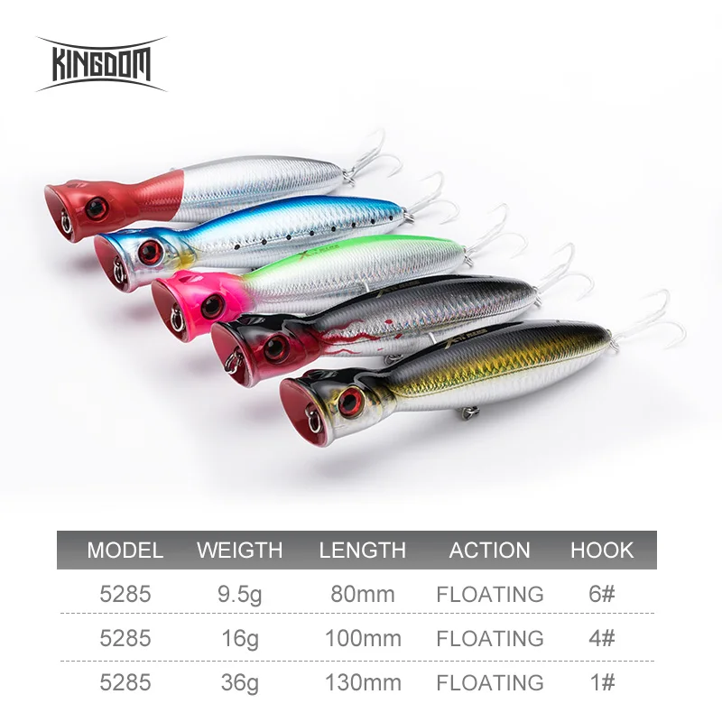 Наживка для рыбы Kingdom жесткая наживка topwater Popper 8cm9.5g 10cm16g 13cm36g плавающая с крючком