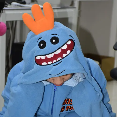 Mr Meeseeks Onesie 재미있는 키구루미스 남녀공용 만화 잠옷, 폴라 플리스 릭 점프수트, 지퍼 오버올, 여성 이벤트 수트 3
