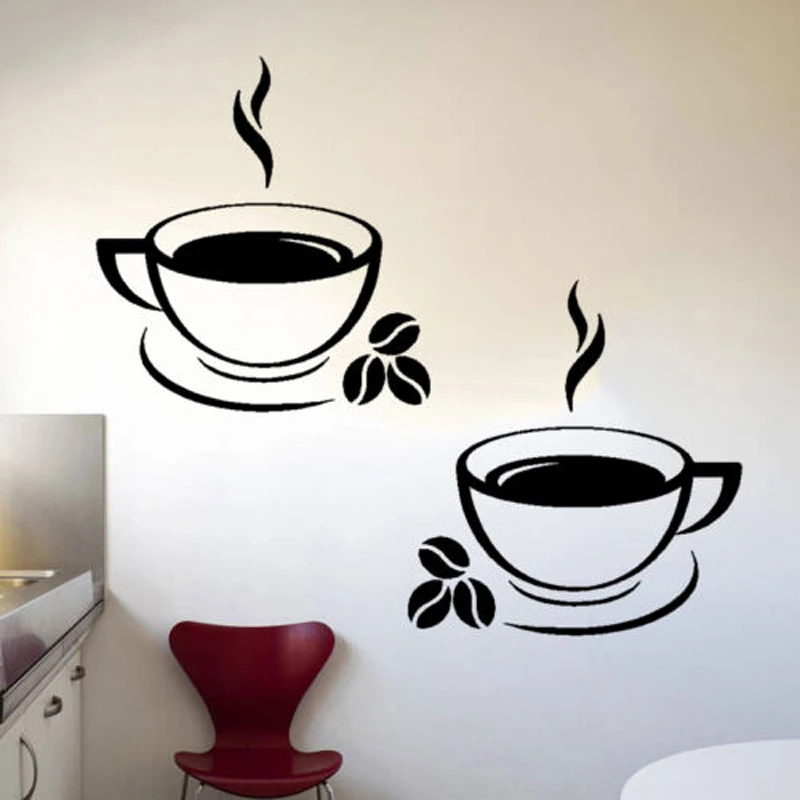 2 кофейные чашки настенные Стикеры для кухни кафе винил художественный Декор настенный Декор для дома 20 цветов
