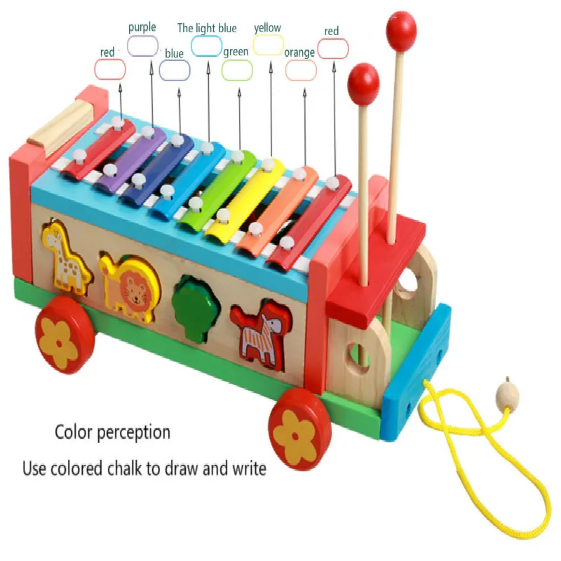 Baby Small Hammer Hit Cart Child Tractor Hit Table Infant Early Education Digital Shape Matching Block Toys 0-3 Years Old