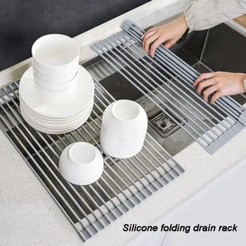 

Kitchen Silicone Foldable Dish Drainer Rack Over Sink Sponge Holder Multifunction Tableware Bowl Drying Rack Kitchen Organizer
