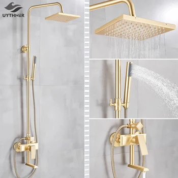 

Brushed Gold Bathroom Shower Faucet Rain Shower Faucet Bathtub Mixer Tap With Hand Shower Bath Shower Water Mixer shower taps