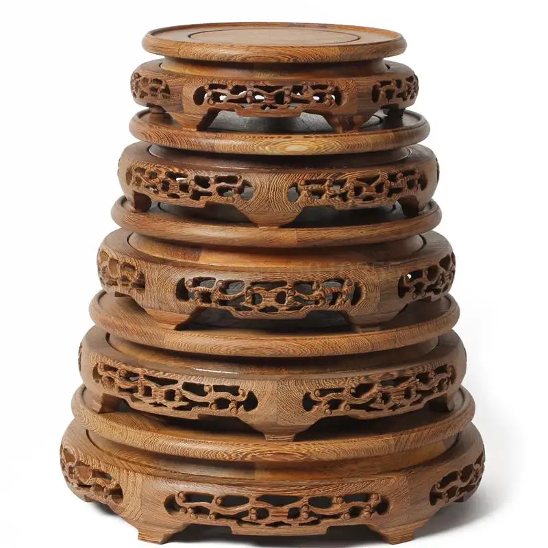 Mahogany round teapot fish tank stone Buddha statue vase flower pot base chicken wing wooden solid wood bracket ornaments | Дом и сад