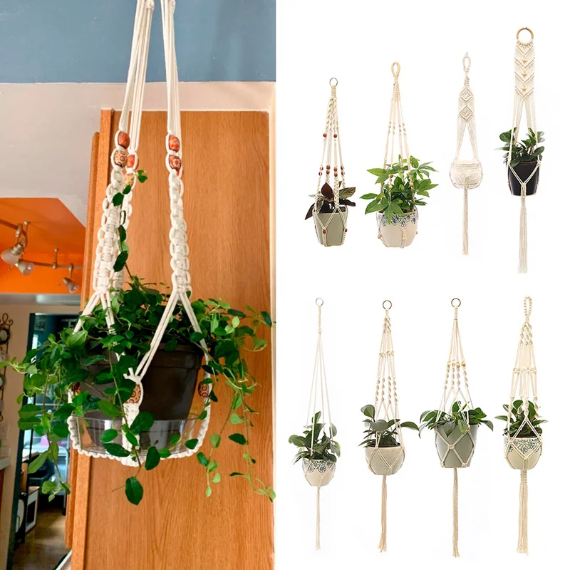 Hanging Plant Handmade Macrame Hanger Flower Pot Planter Hanger Wall Decor Hanging Planter Hanging Basket Home Garden Supplies
